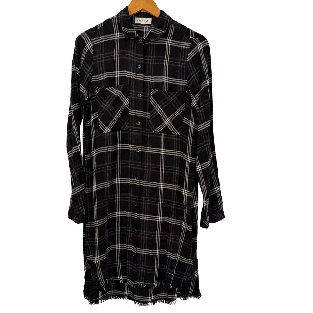 Bella Dahl Black Plaid Button Down Flannel Dress, Women’s Size Small, 100% Rayon